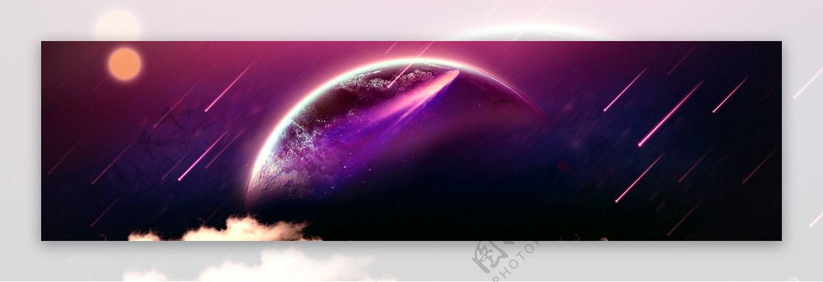 唯美紫色流星地球淘宝全屏banner背景