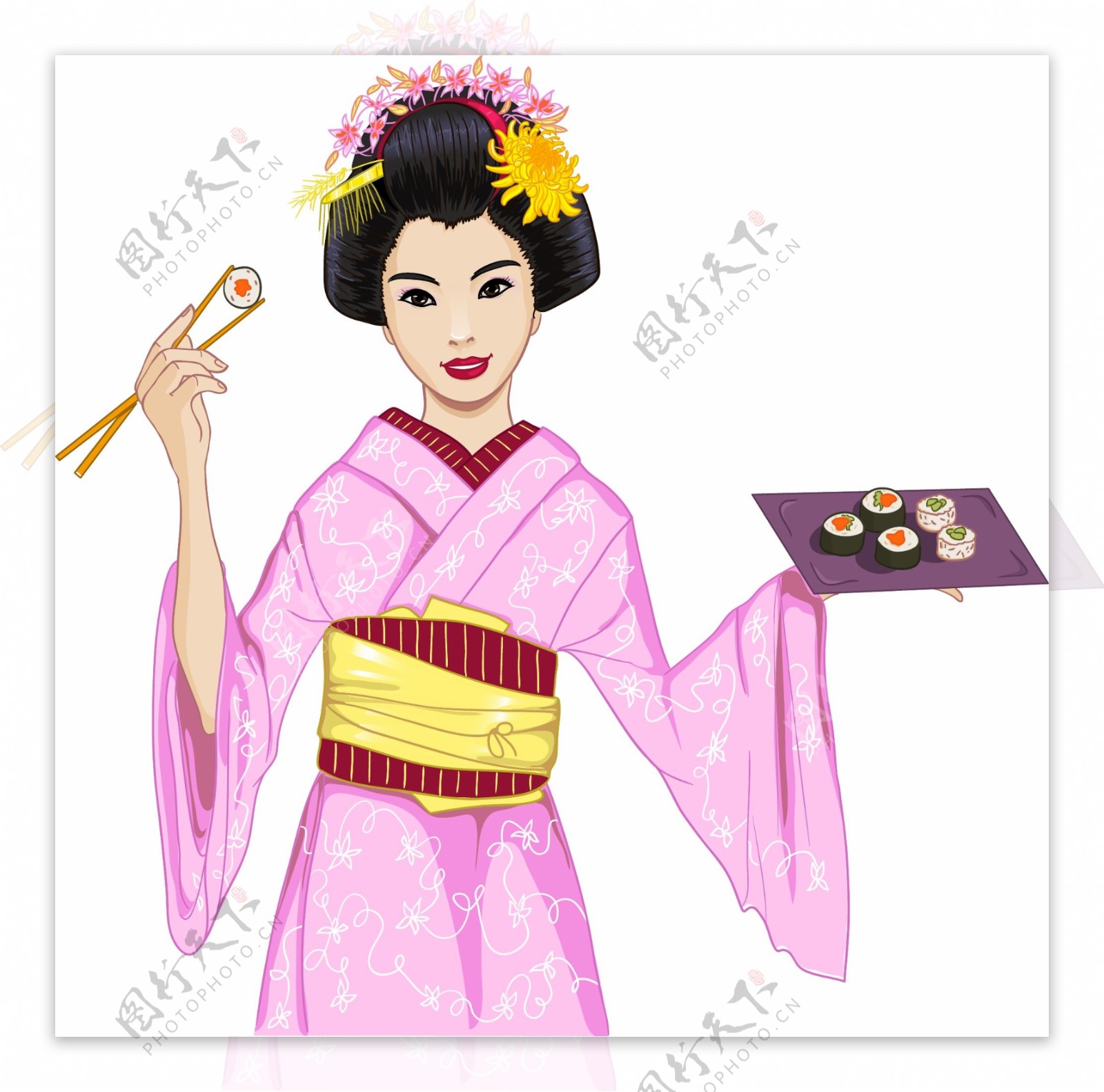 端寿司的日本女人插画