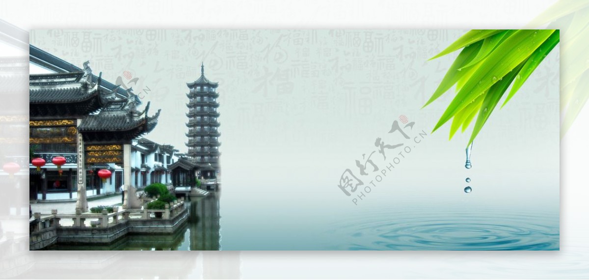中国风古典塔建筑背景