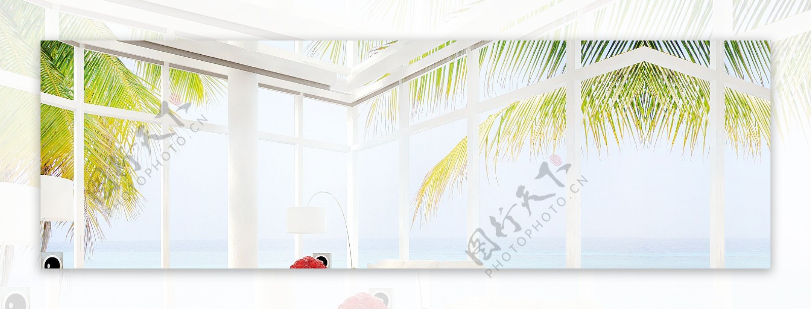 唯美海滩窗外风景banner背景
