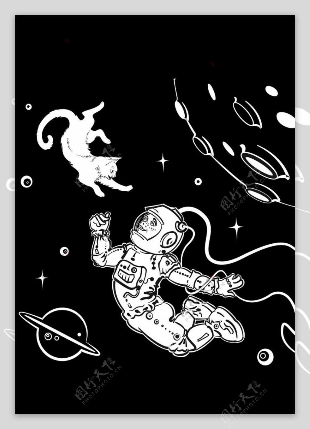 外太空宇航员小猫矢量图下载