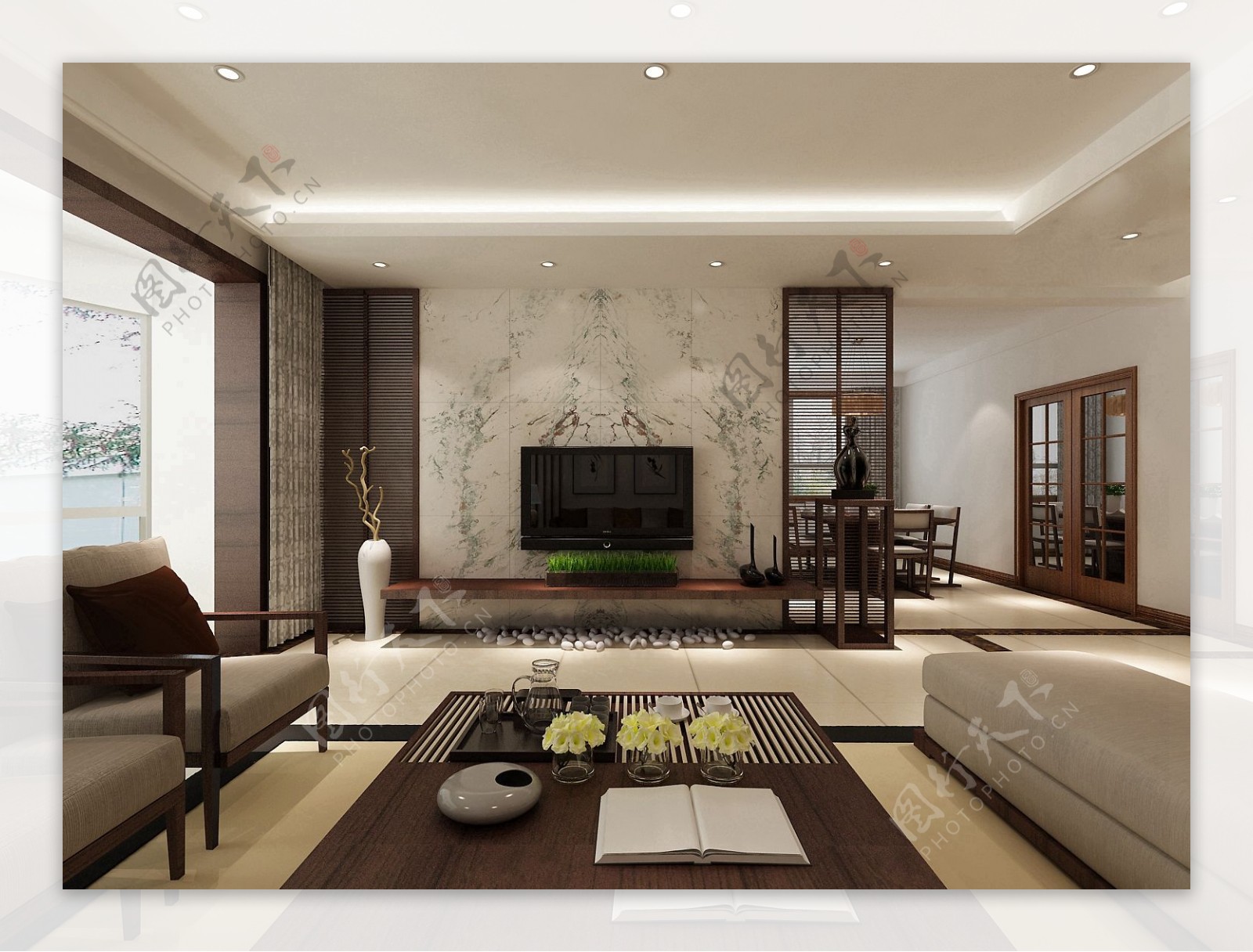 现代时尚客厅褐色茶几室内装修效果图