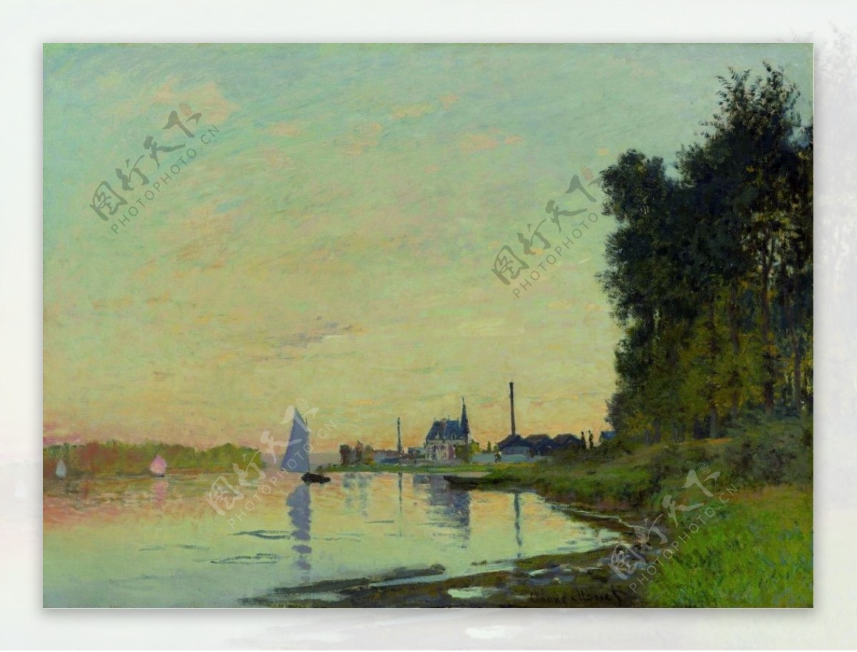 美丽欧式风景静谧湖边油画背景墙素材