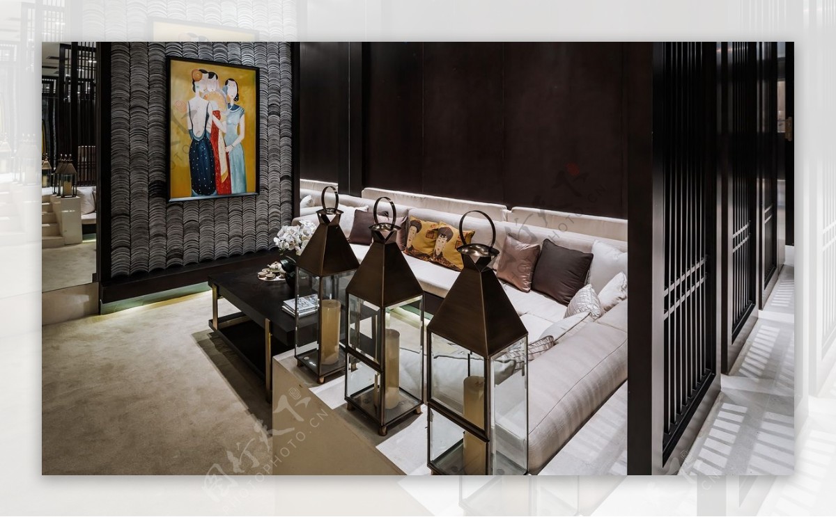 现代时尚艺术风格客厅白色软沙发室内装修图