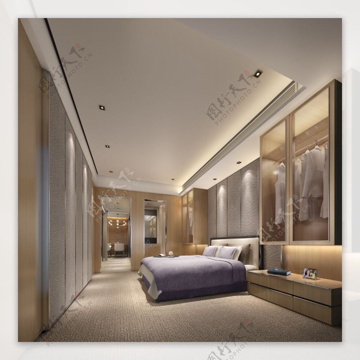 现代简约卧室淡紫色床品室内装修效果图