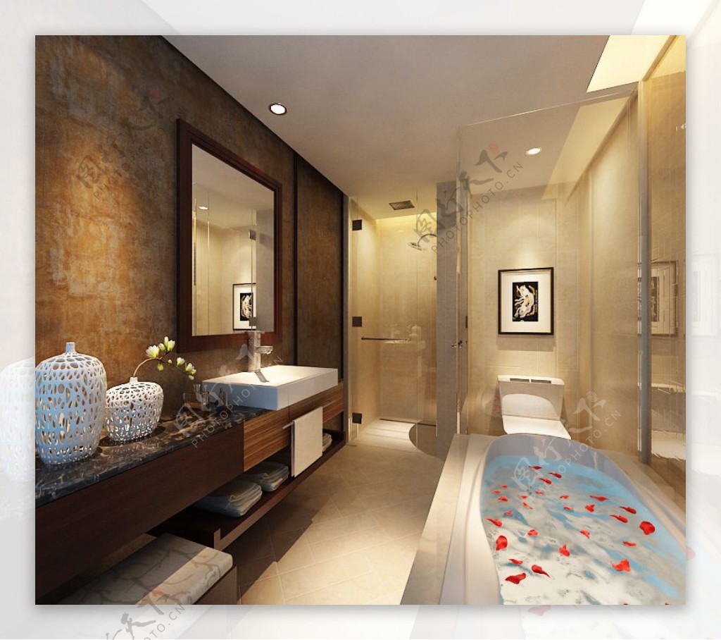 现代时尚浴室白色花瓶室内装修效果图