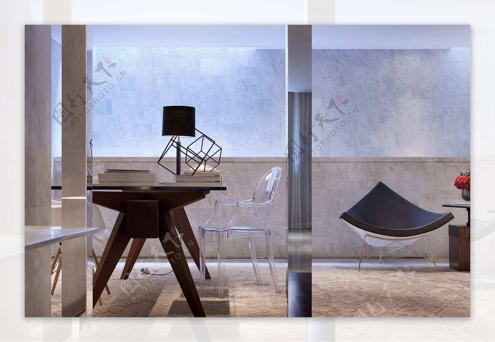 现代时尚极简客厅异形椅子室内装修效果图