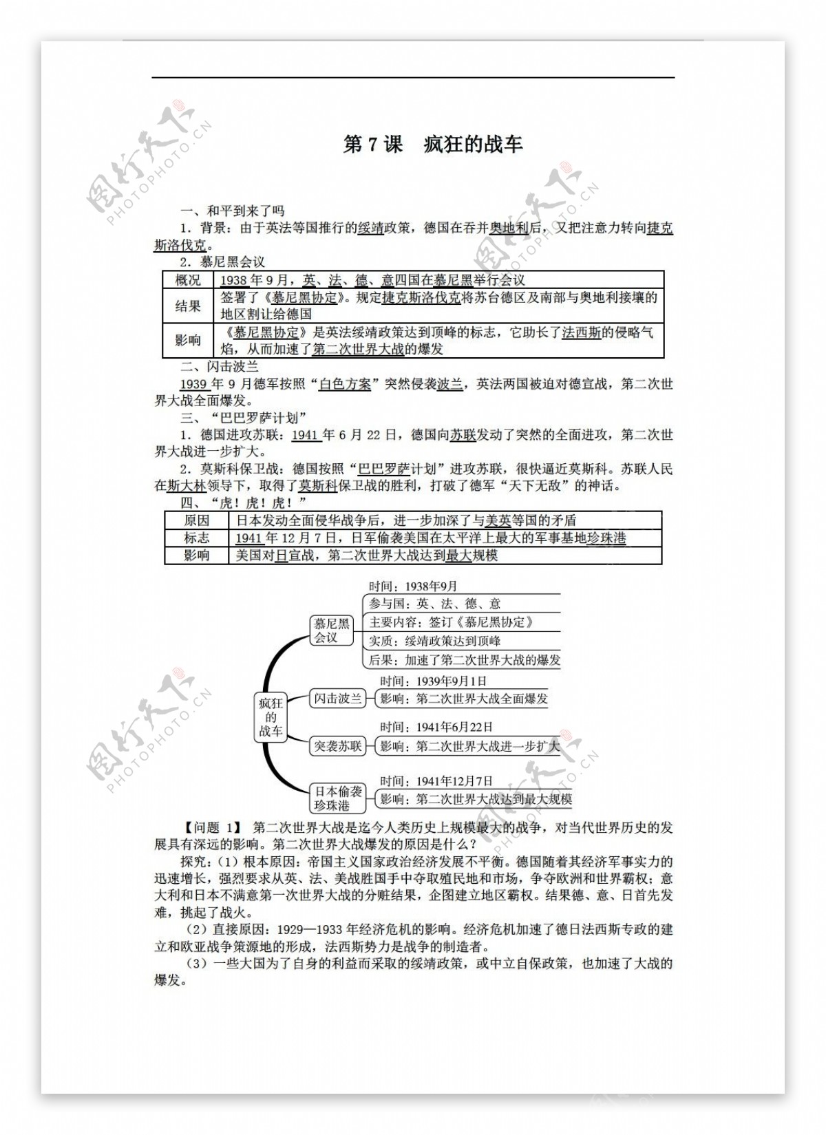 九年级下册历史九年级下册导学案第7课疯狂的战车