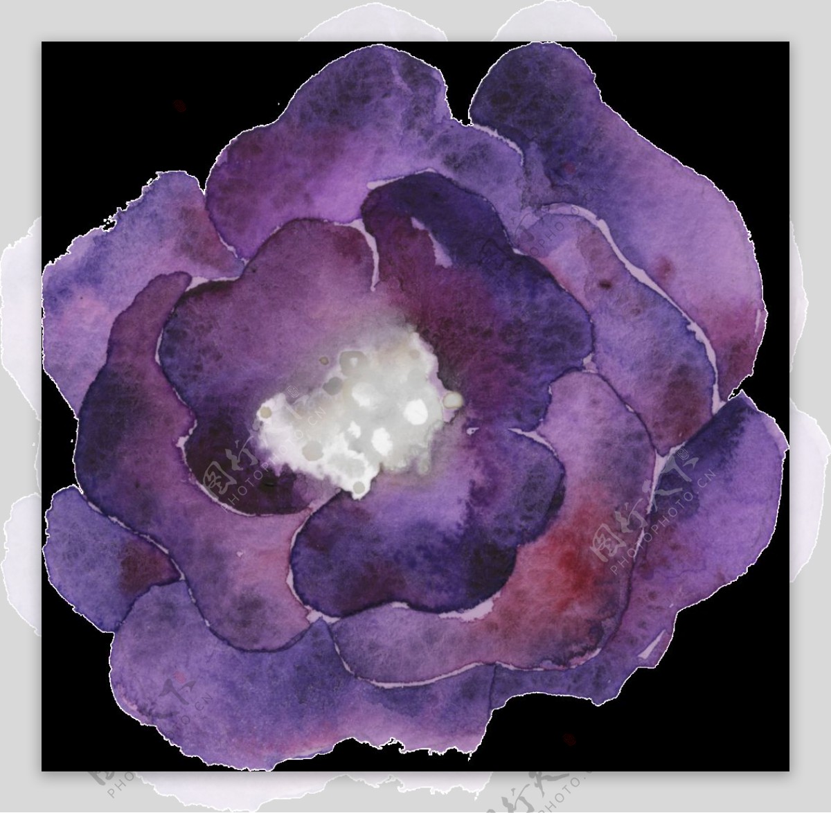 手绘水彩紫色花png透明素材