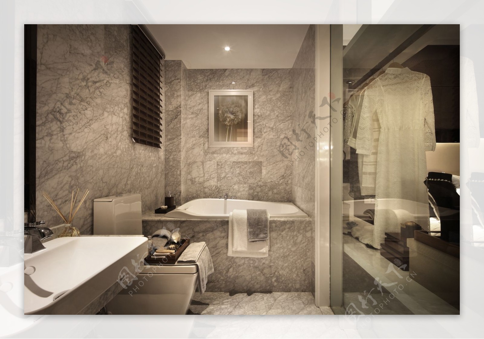 现代轻奢浴室雪花纹背景墙室内装修效果图