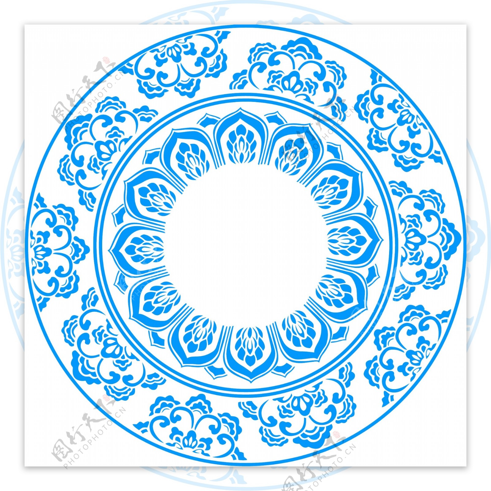 矢量圆形青花瓷花纹