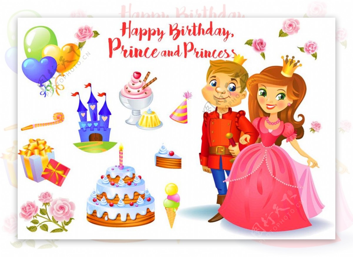 生日蛋糕和公主王子图片