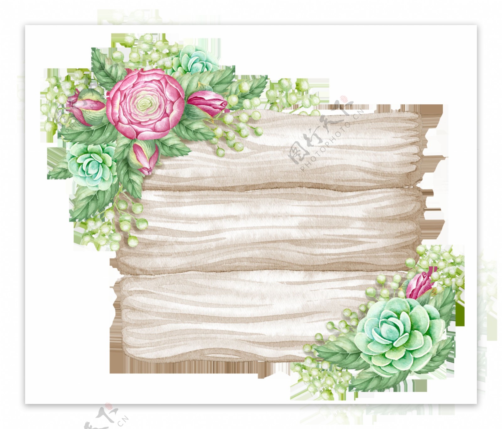 木板与花卉卡通透明素材