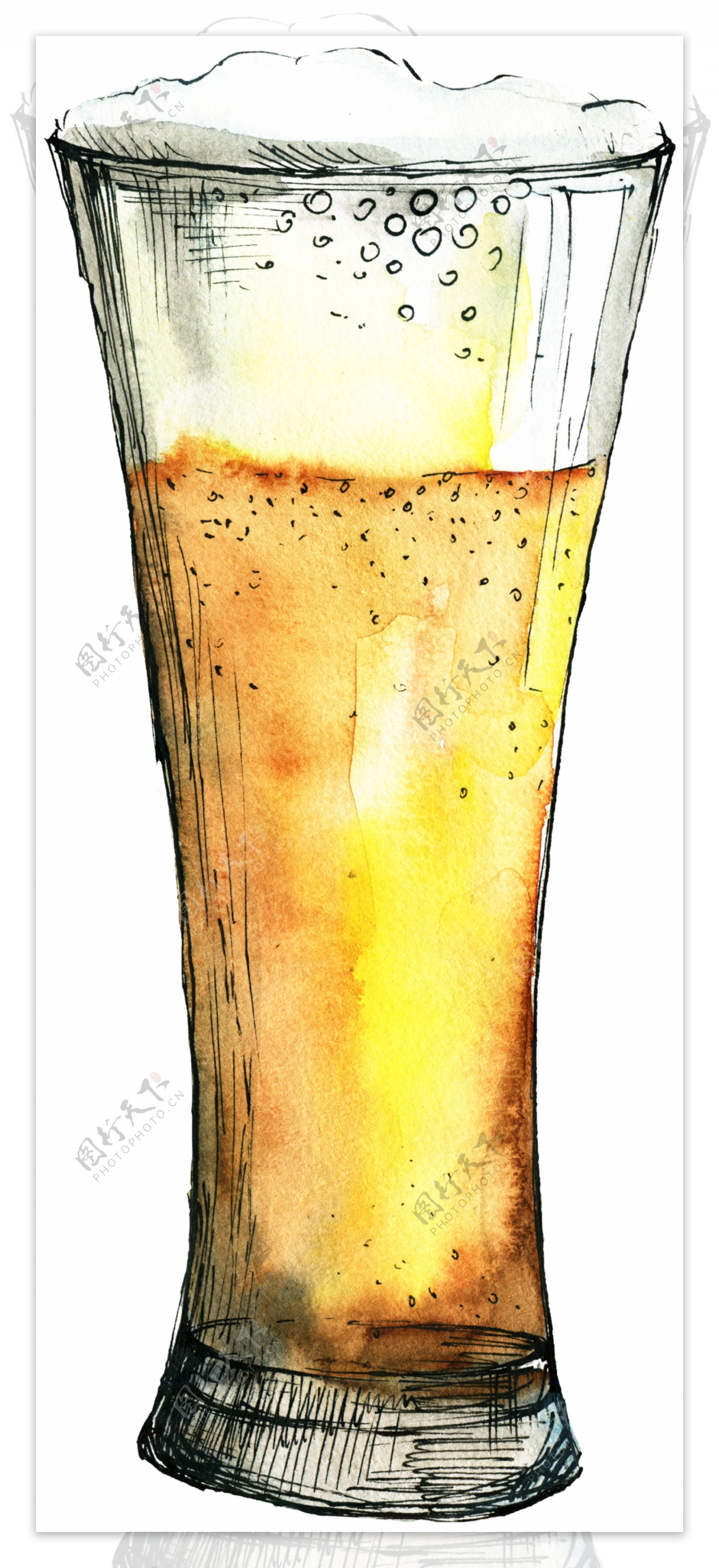 手绘玻璃啤酒杯卡通透明素材