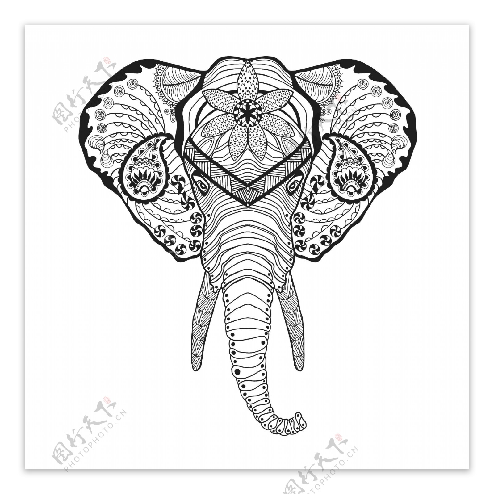 璀璨宝石大象和花纹背景图片素材-编号29450357-图行天下