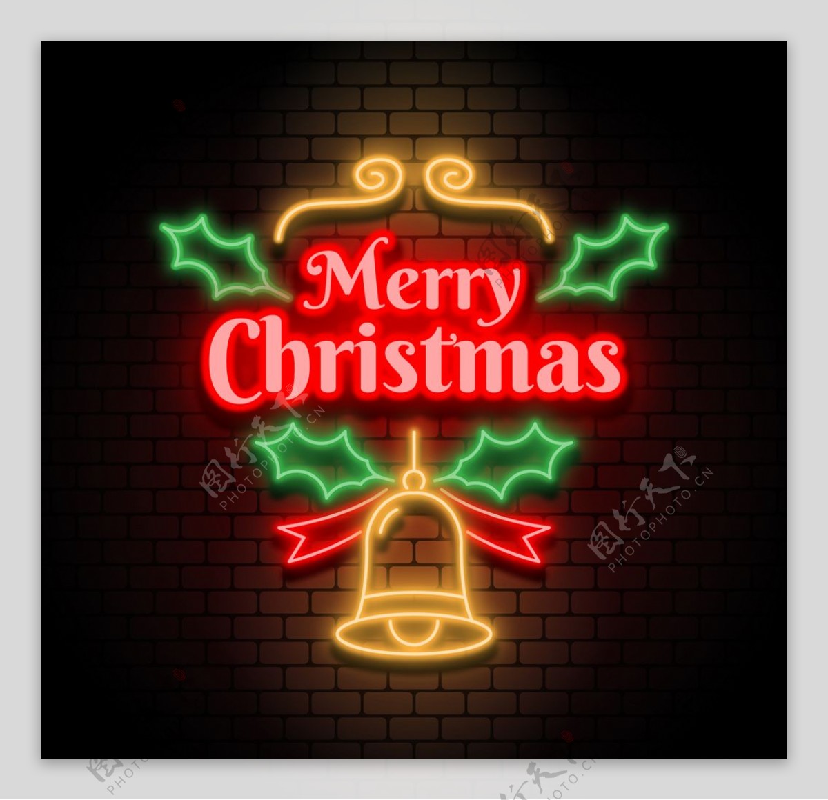 圣诞铃铛圣诞素材霓虹灯
