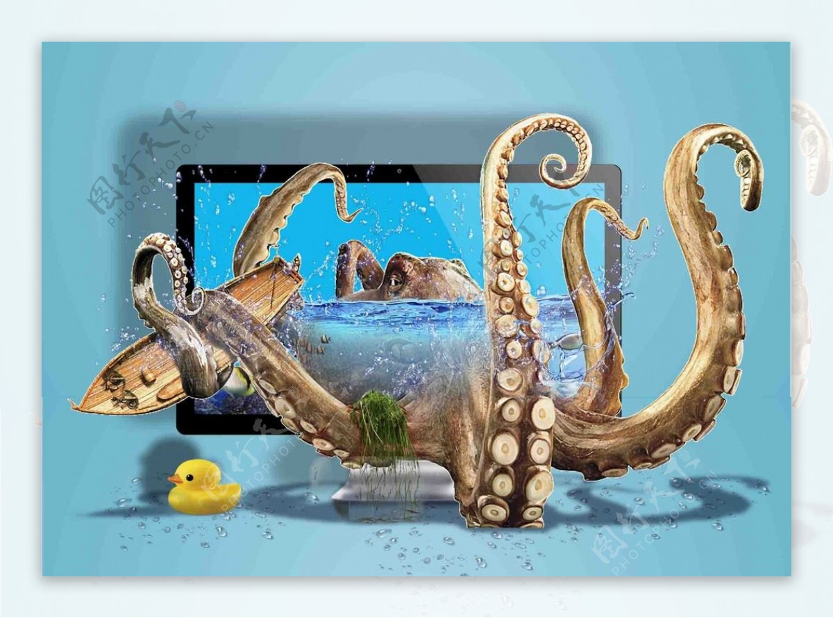 Photoshop创意合成水下章鱼和藏宝船-站长资讯中心