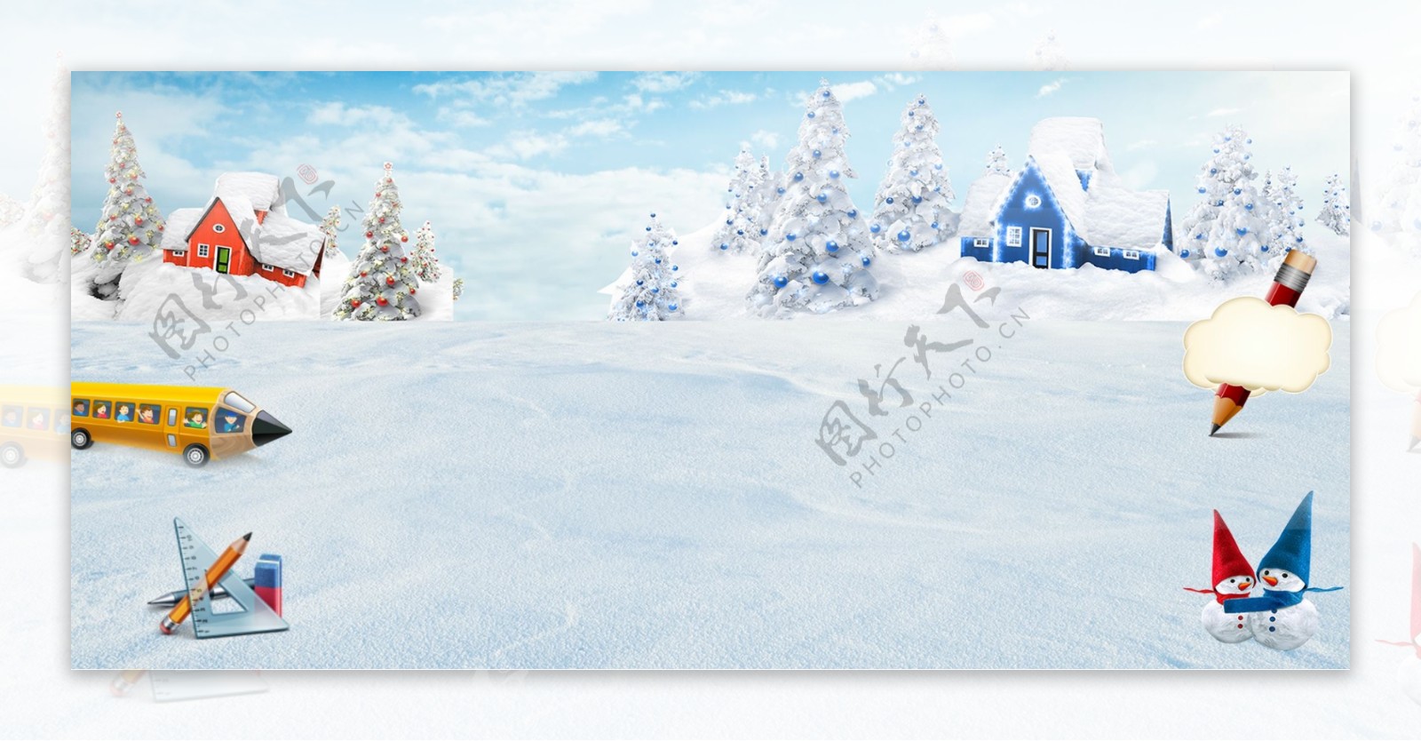 冬季雪地雪屋banner背景