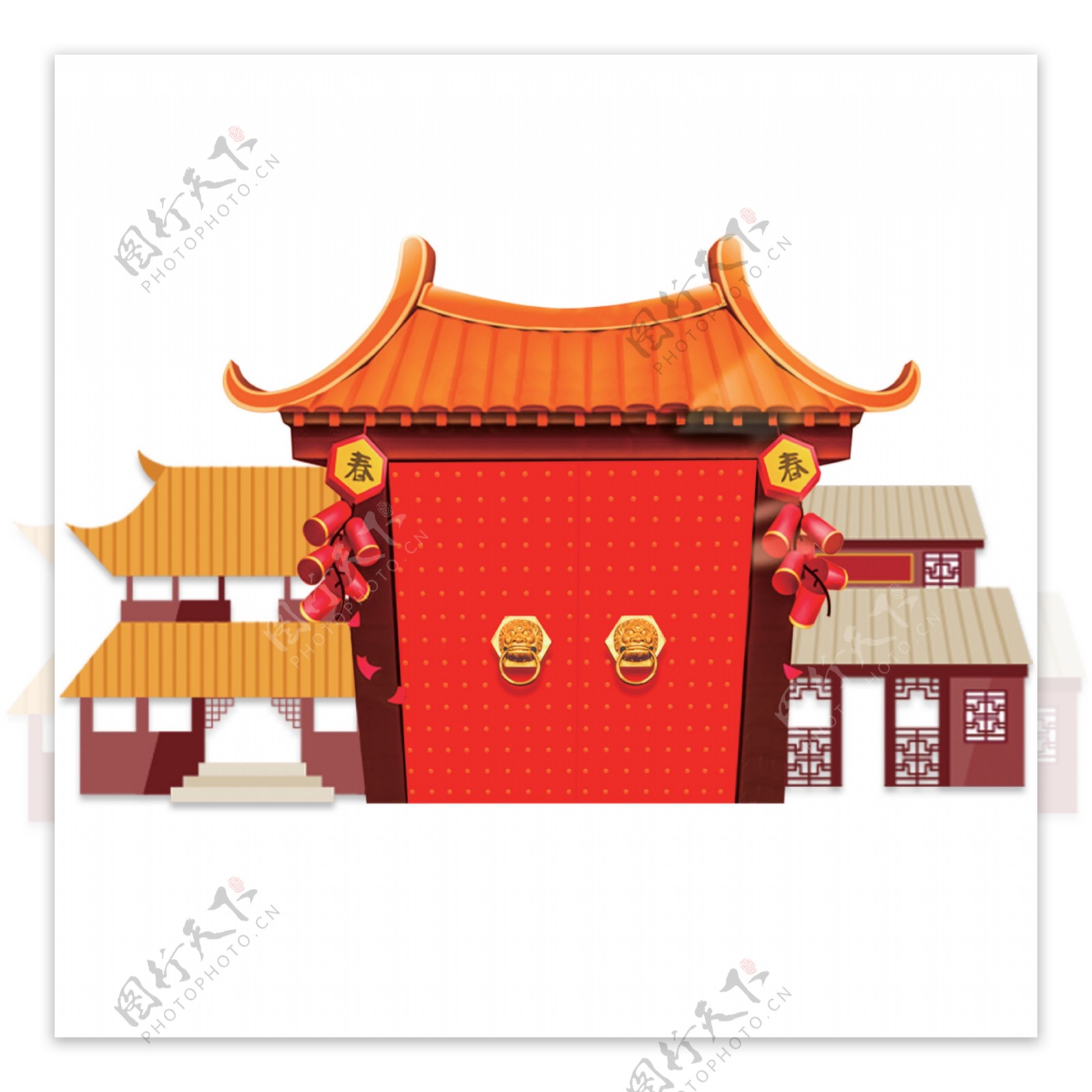 中国风红色建筑元素