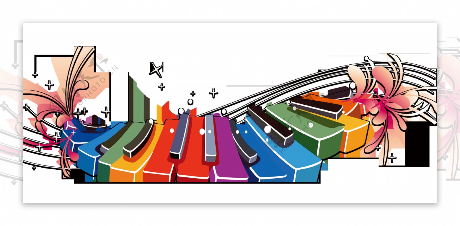 彩色钢琴键盘元素素材