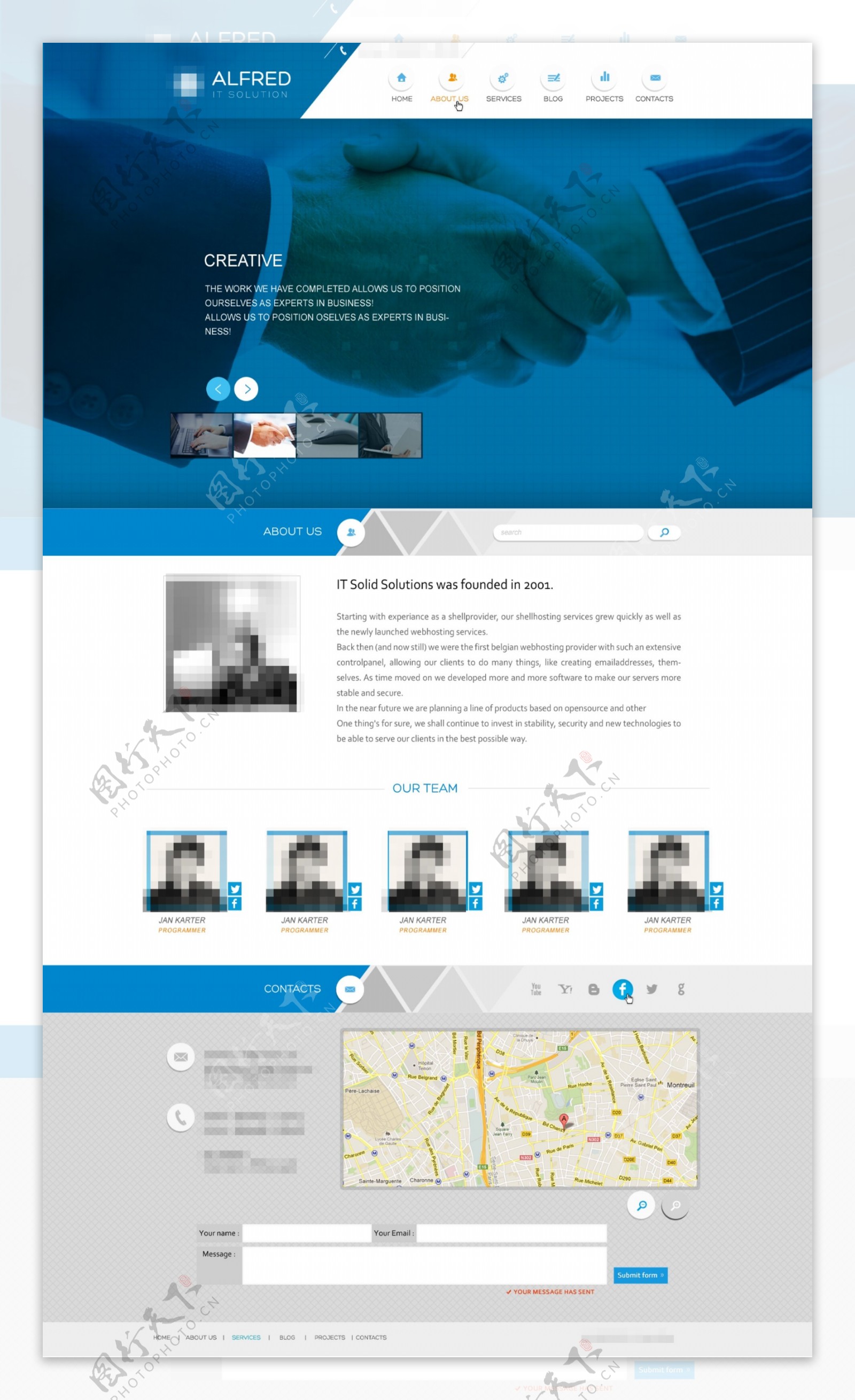 蓝色的电子科技商务网站商务合作设计