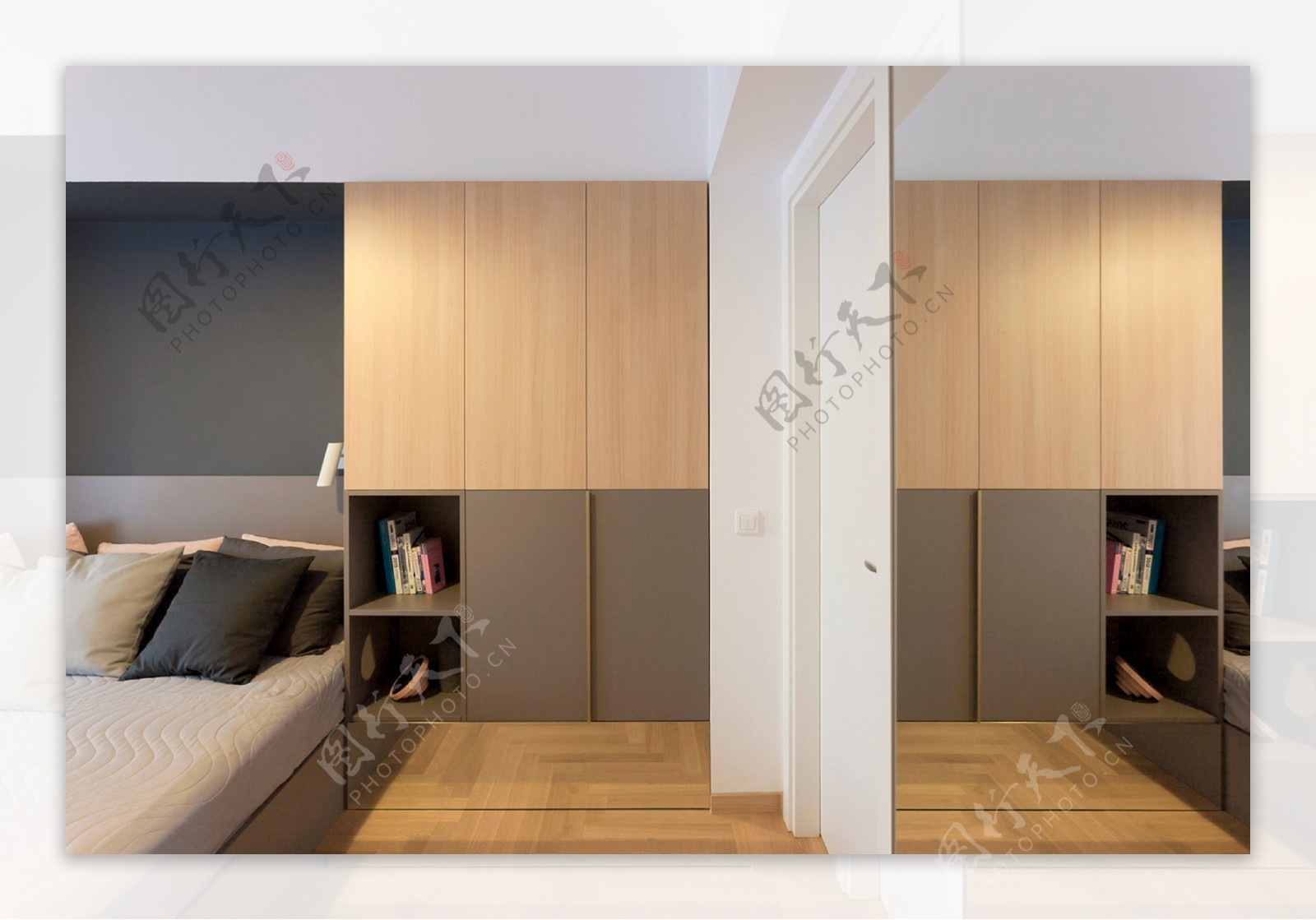 现代清新卧室金褐色地板室内装修效果图
