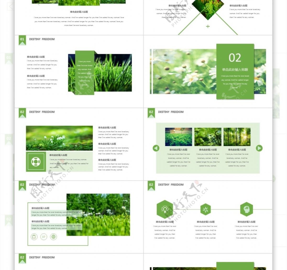 绿色简约自然图片排版计划总结PPT