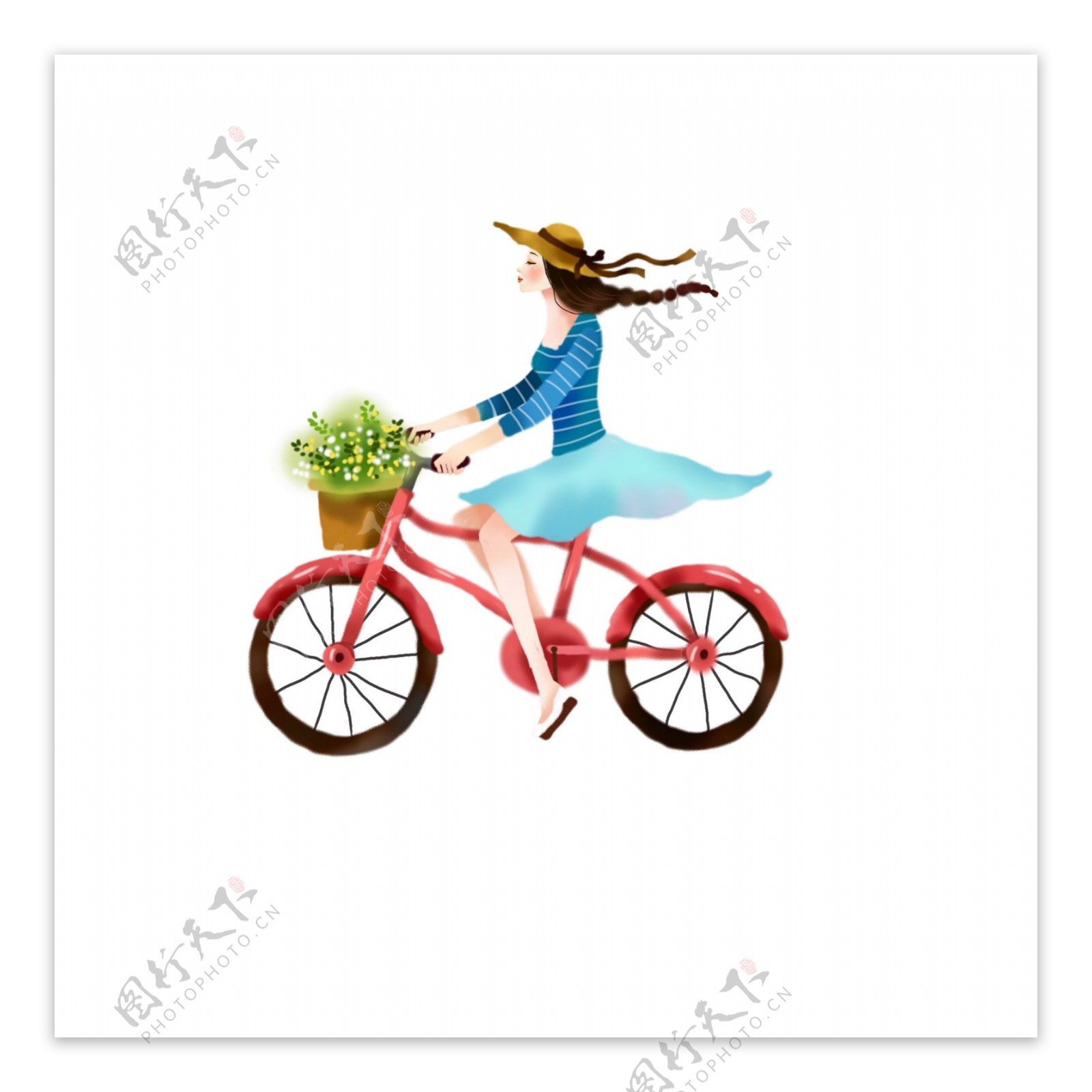 清新骑自行车女孩元素设计