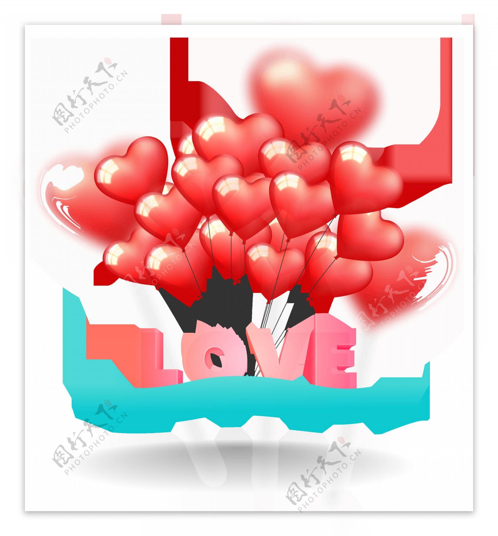 love爱心红色气球png元素
