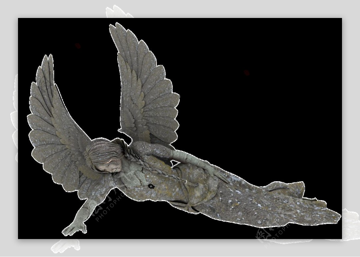 灰色天使雕塑png元素