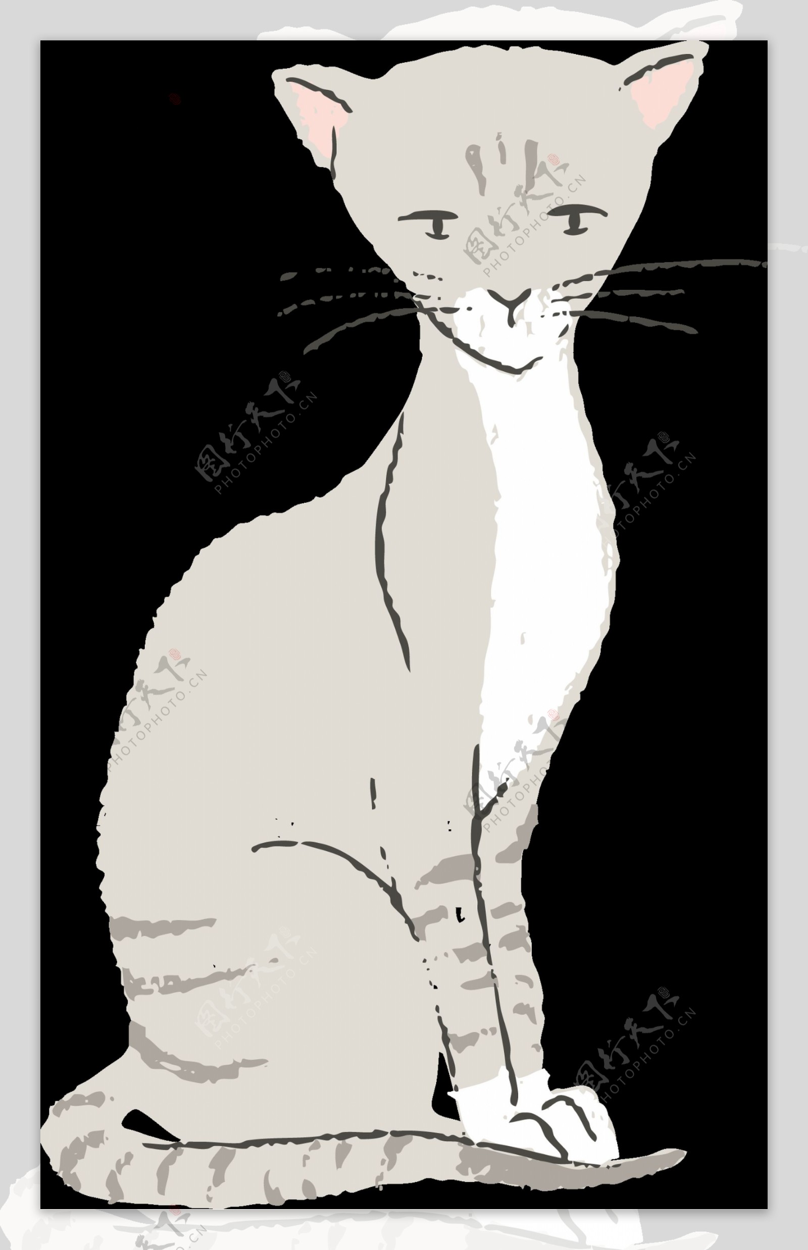 手绘蹲坐着的奶茶色猫透明猫咪素材