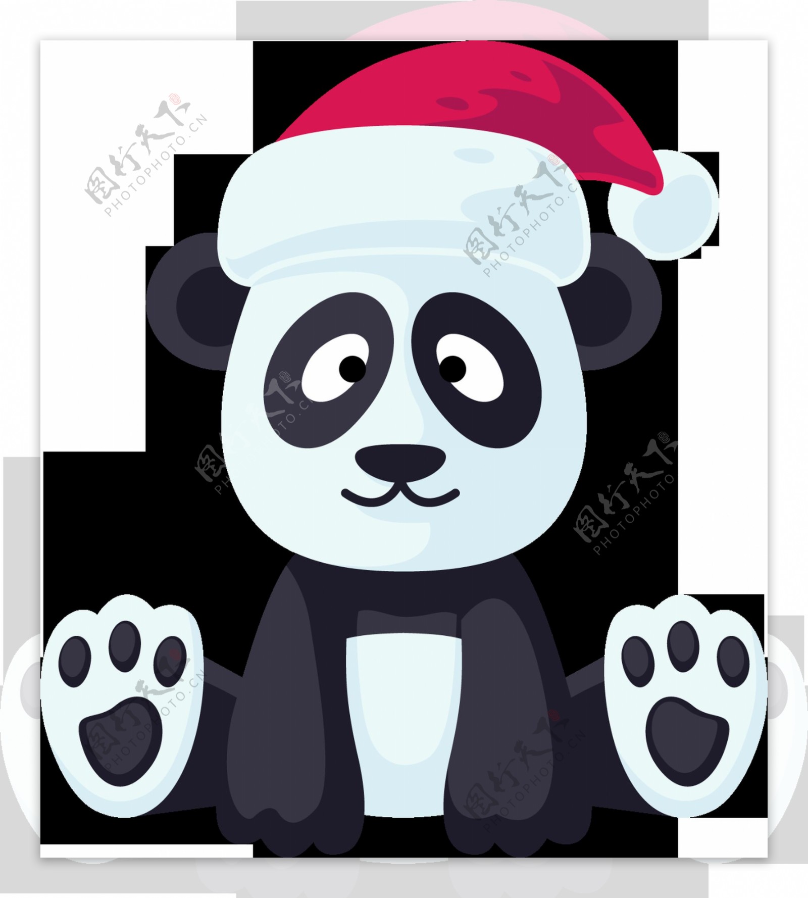 戴着圣诞帽坐着的熊猫透明卡通素材