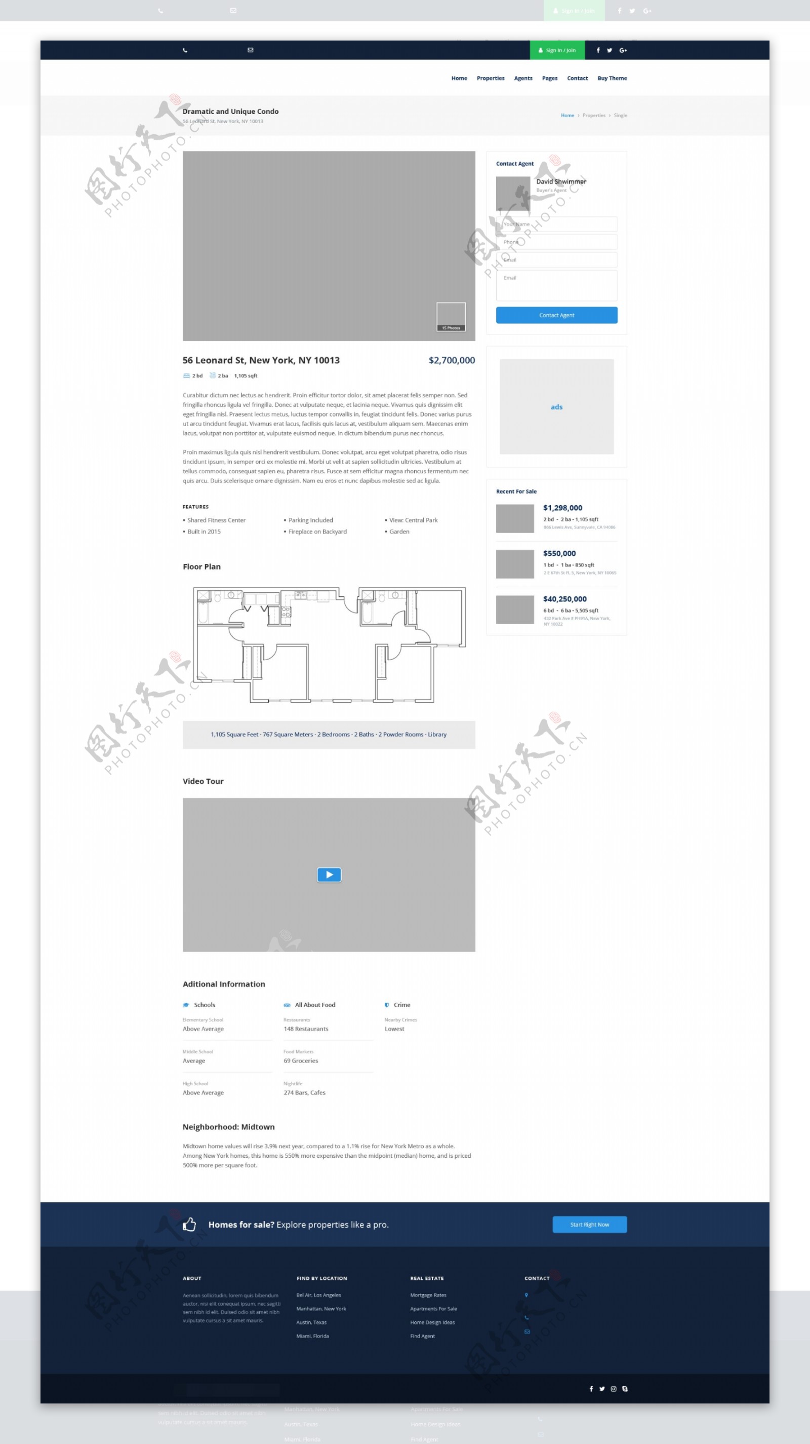 简约房地产网站单个产品介绍页面PSD模板