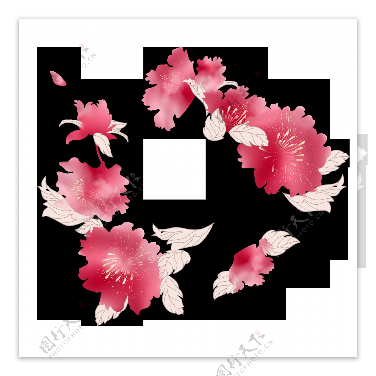 手绘粉色花朵春天装饰素材