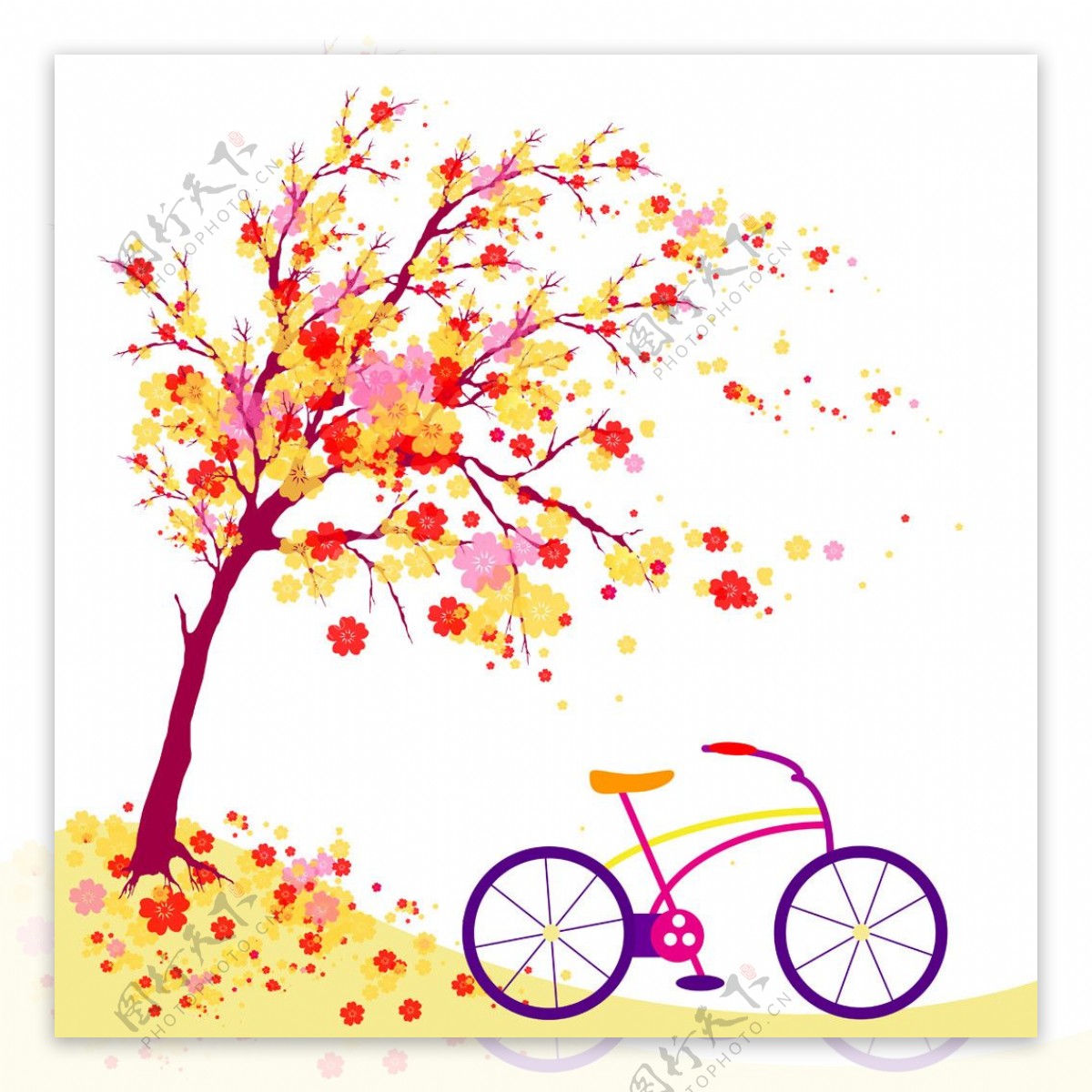 自行车彩色树图片
