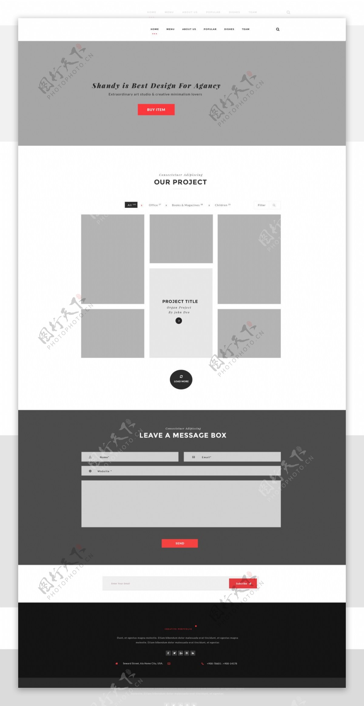 黑白灰精致个人主页网页设计PSD素材