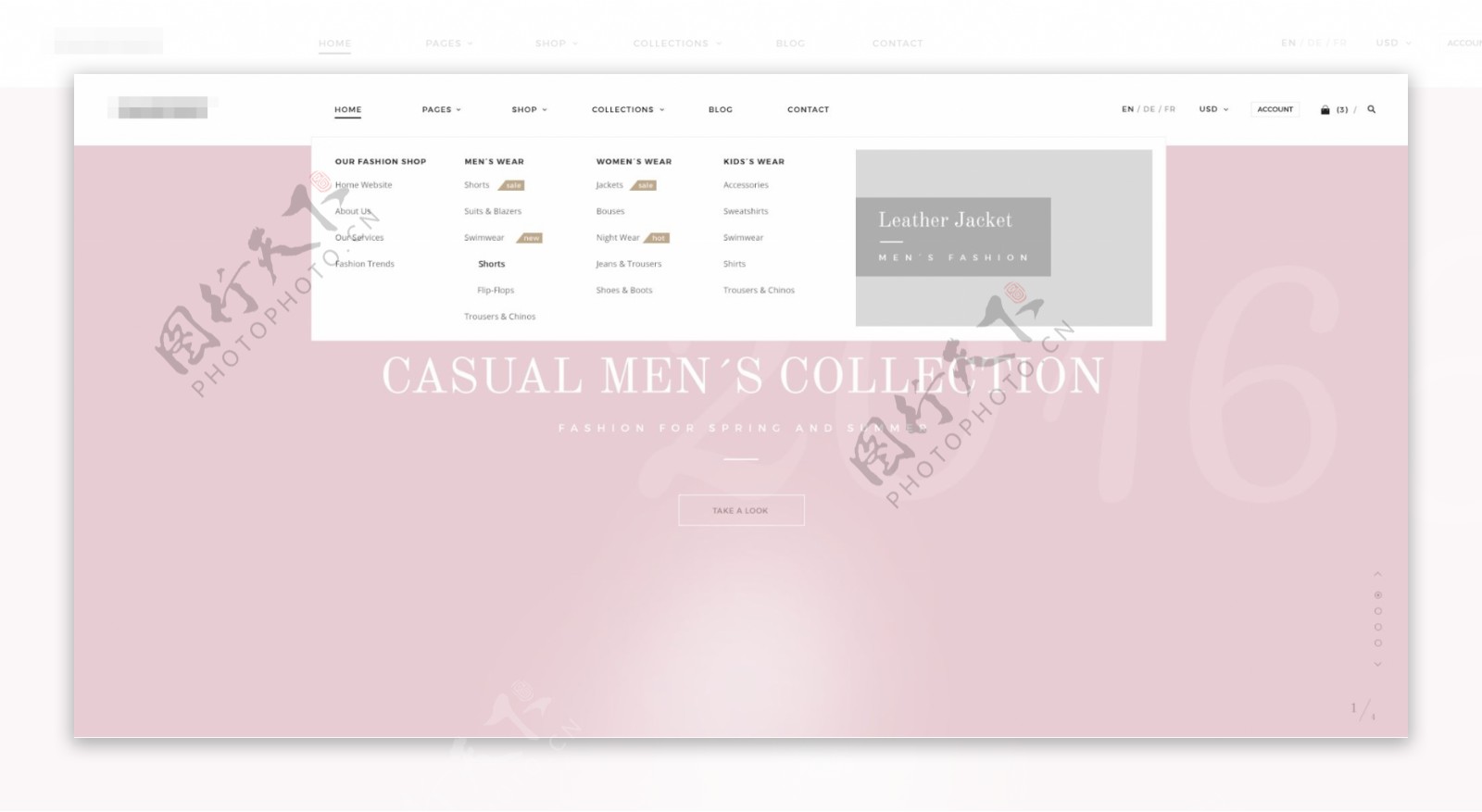 粉色的购物商务网站模板下拉菜单设计