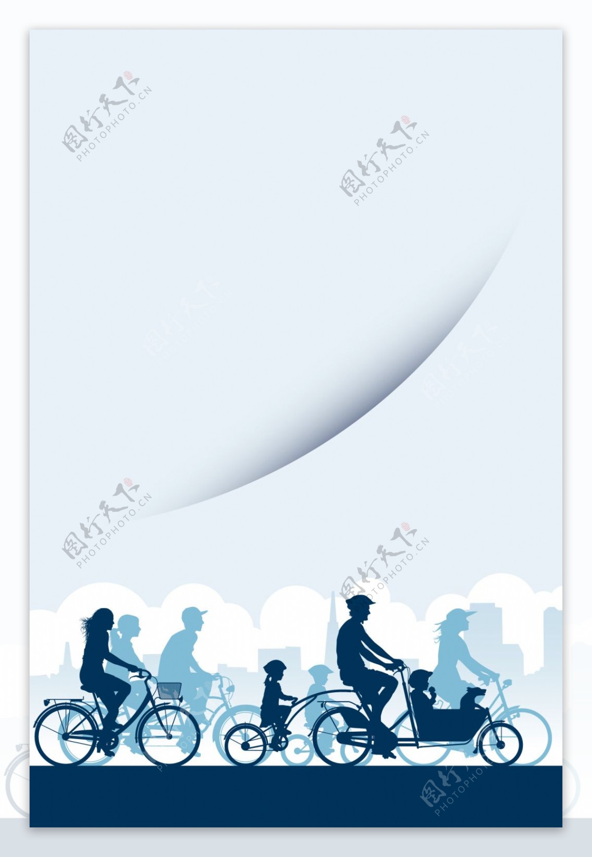 矢量人物骑行运动剪影海报背景