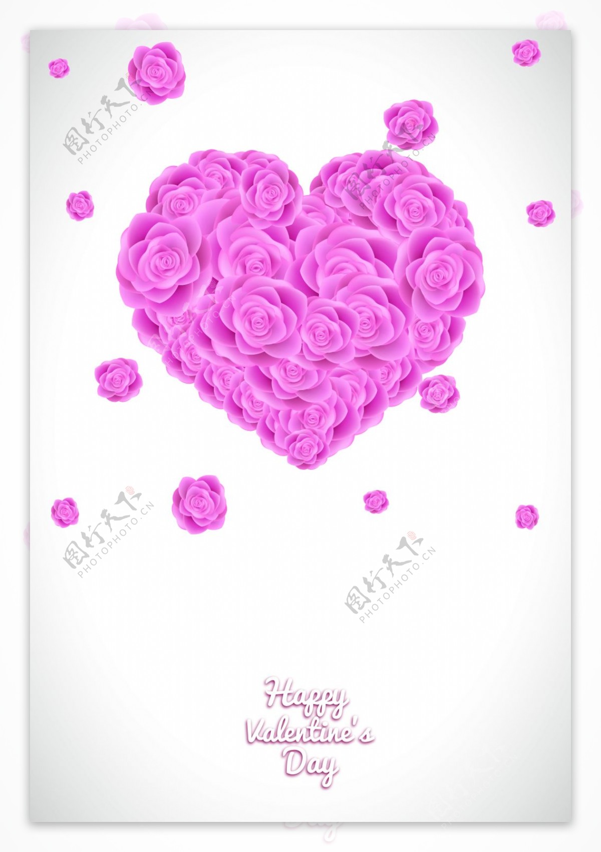 粉红色爱心玫瑰花情人节海报背景