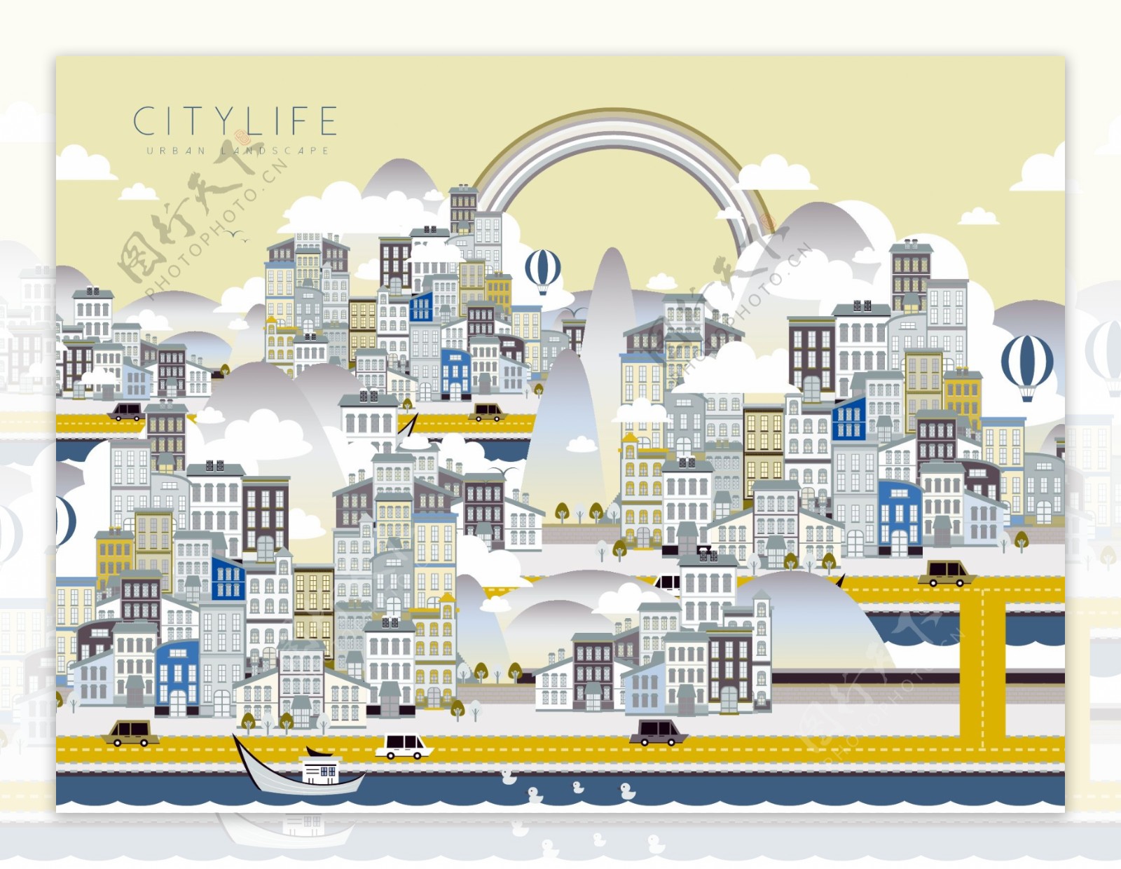 扁平趣味城市建筑插画