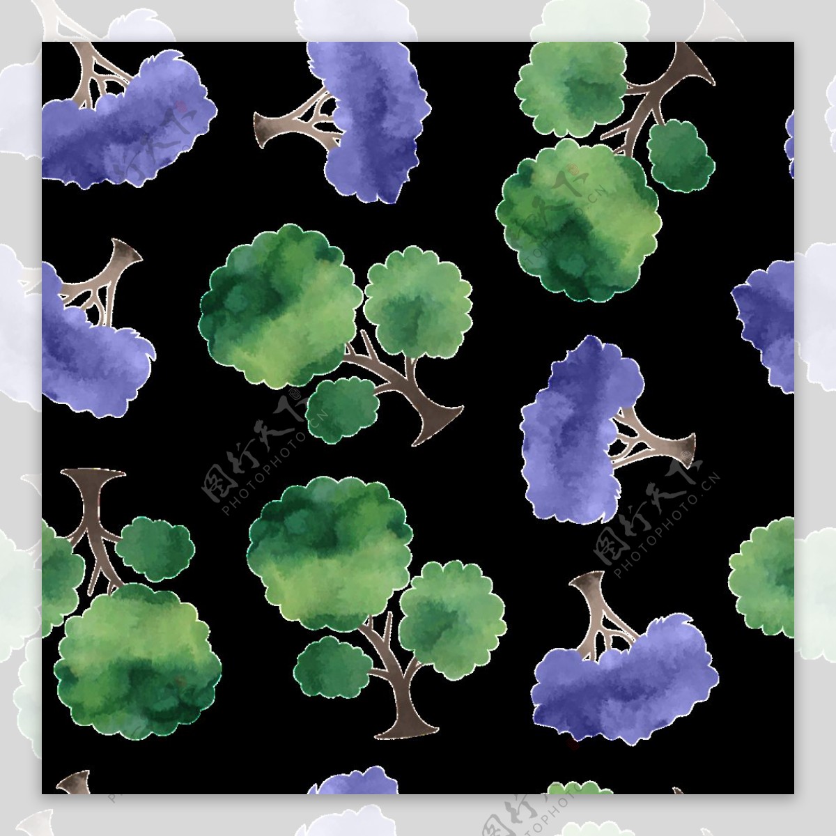 紫绿大树卡通背景素材