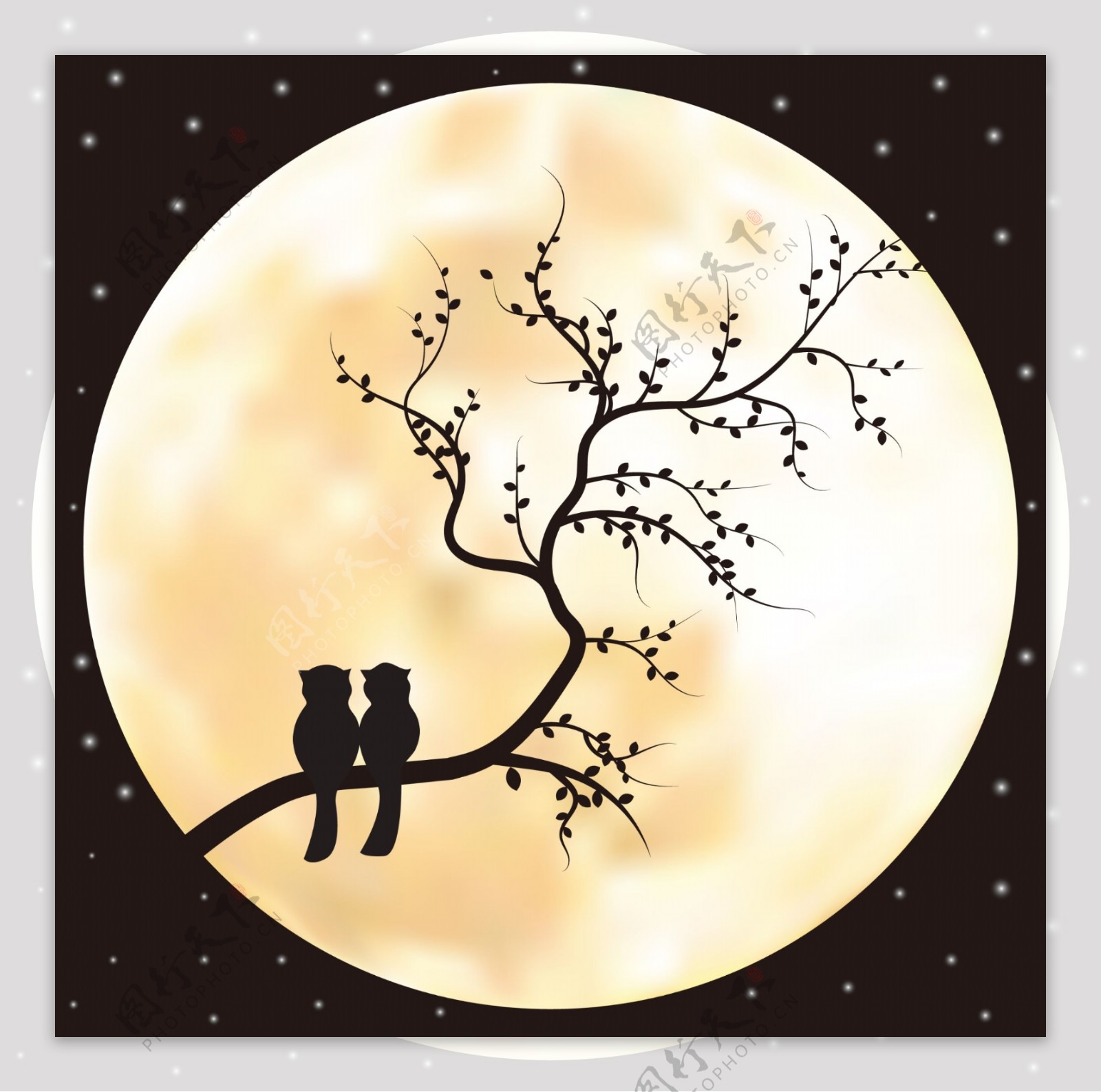 情人节中秋月下动物团圆剪影背景图