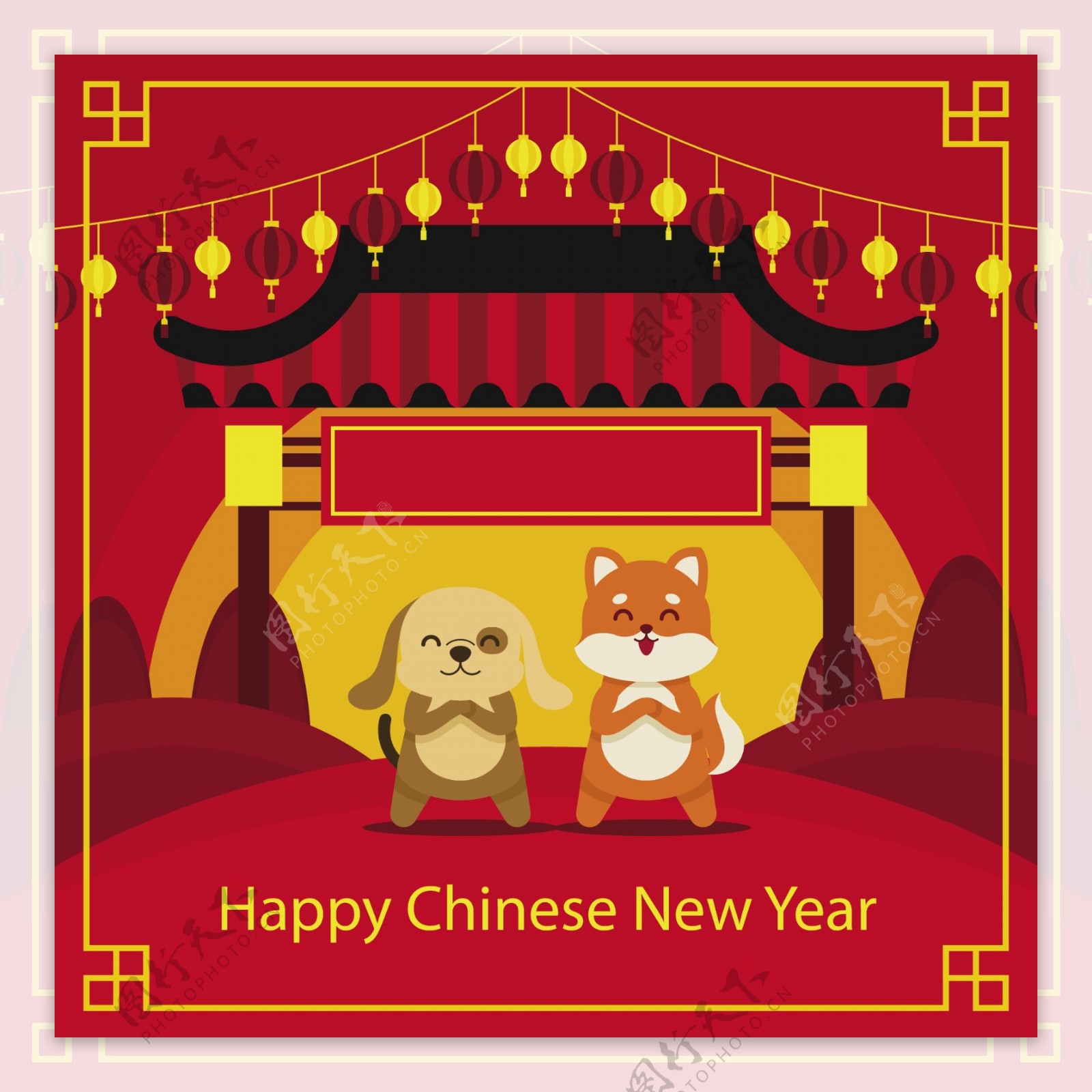 有动物插画的中国新年海报