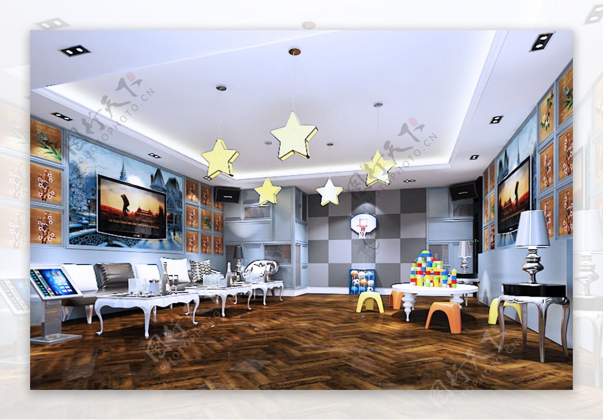 室内设计3D效果图家庭KTV包间儿童游乐