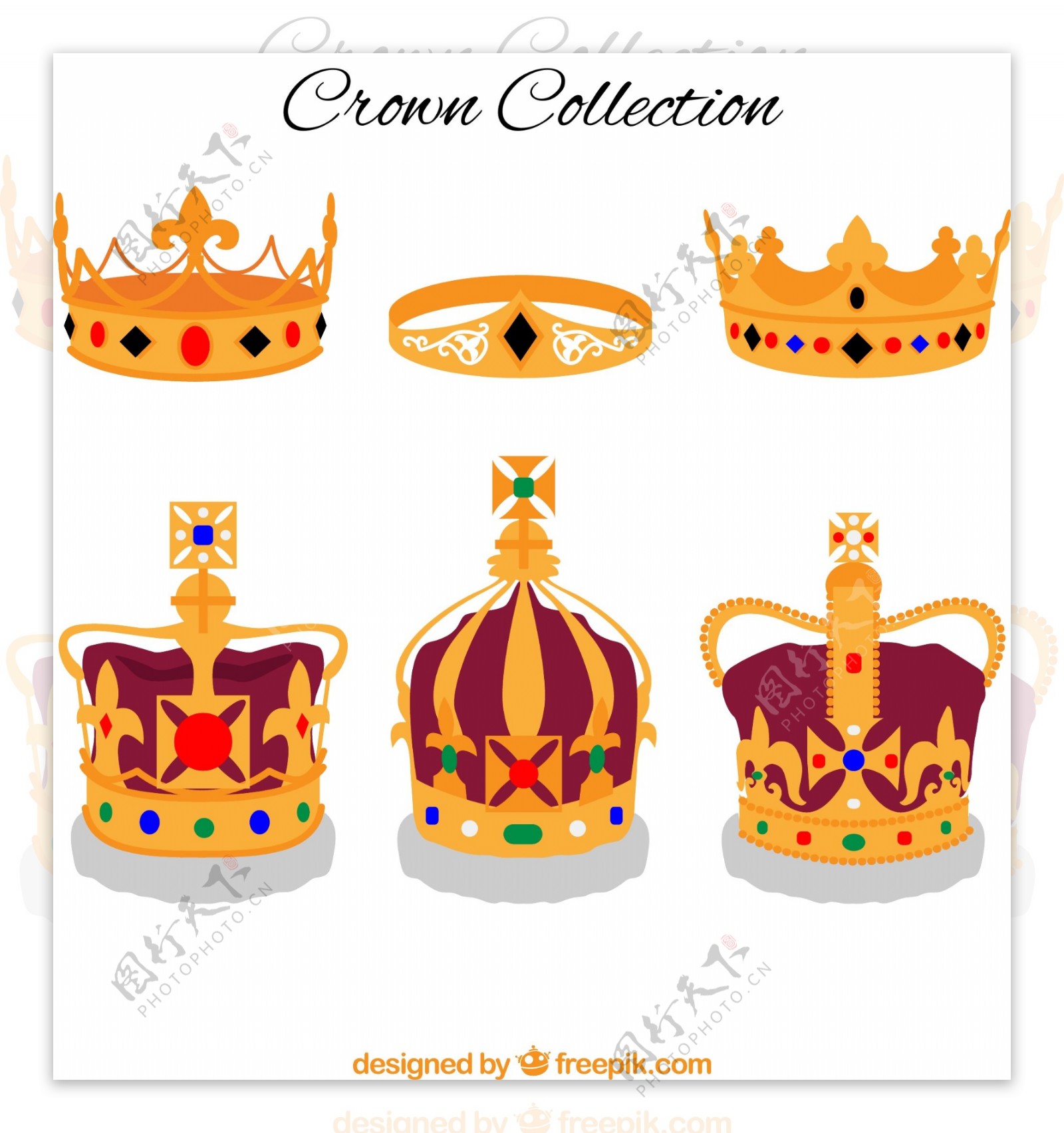 6款金色王冠设计矢量素材