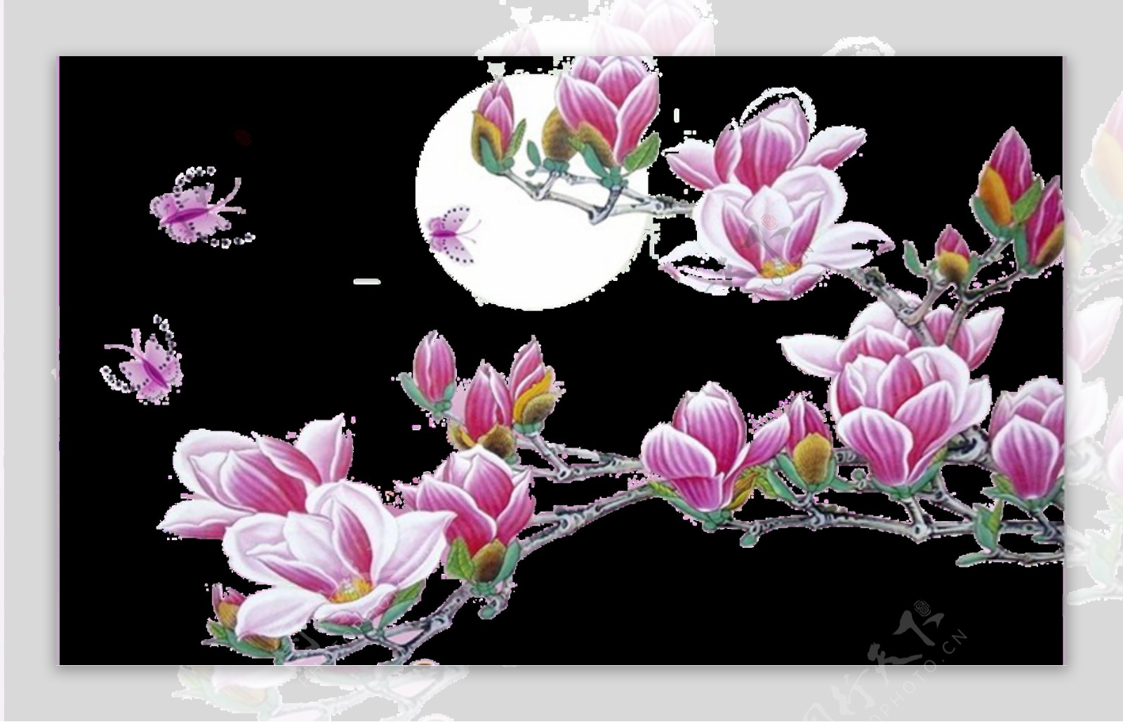 彩绘中国风紫红色花朵装饰元素