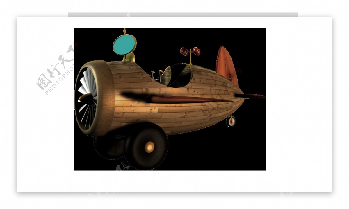 卡通咖啡色木质飞机png元素