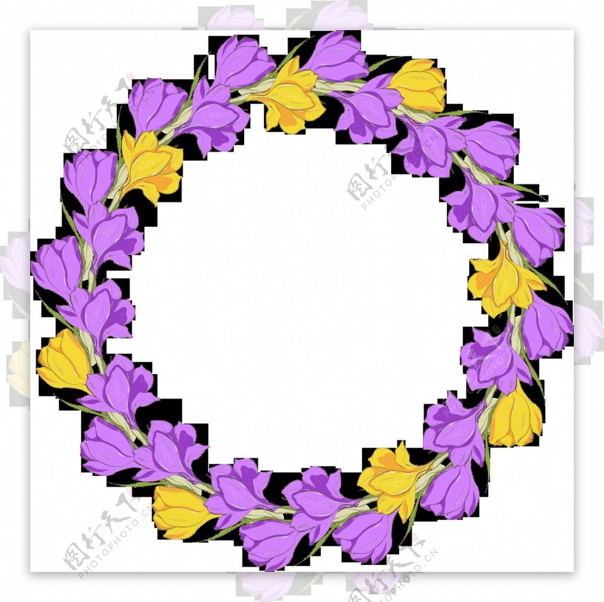 淡雅美丽紫黄双色花环透明花朵素材