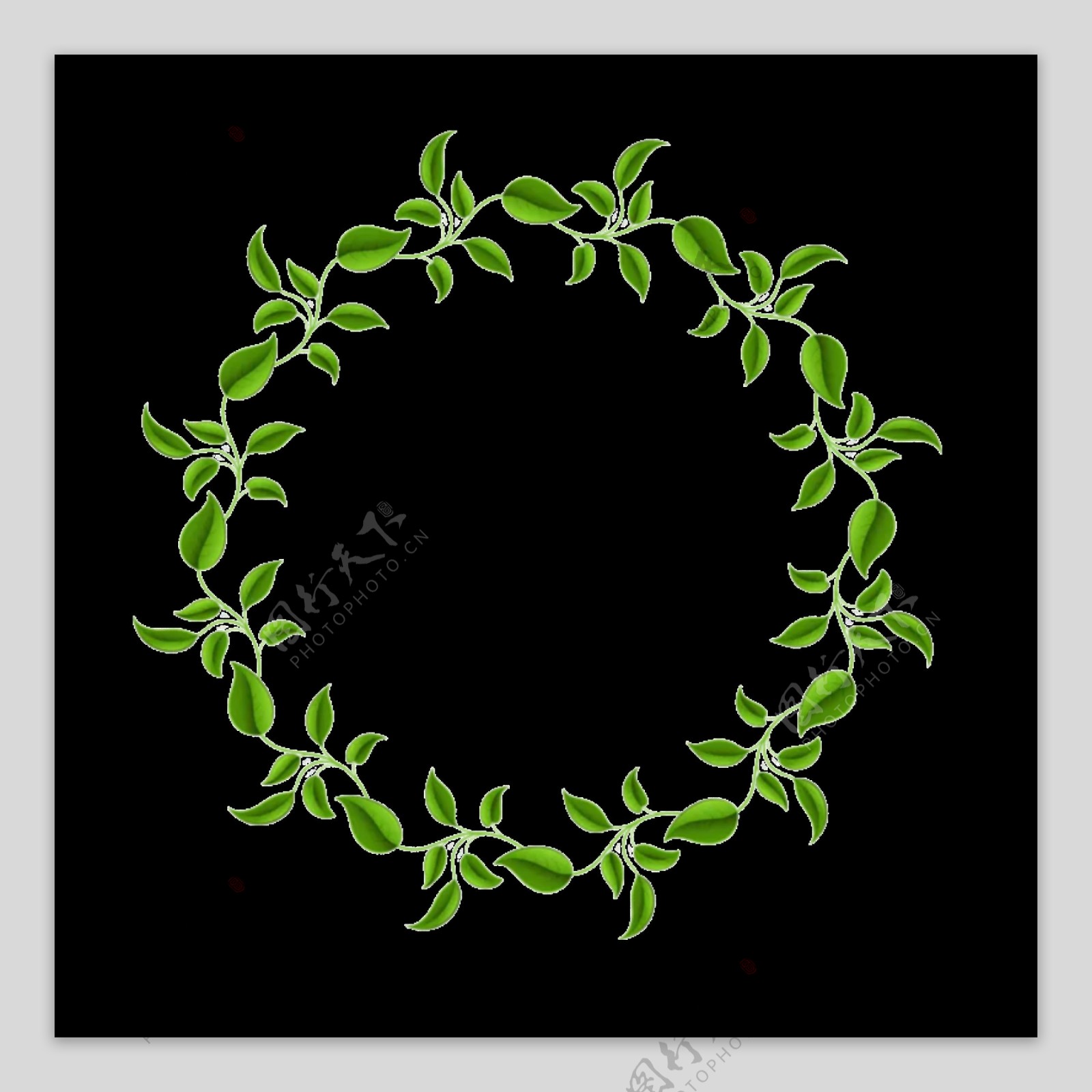 清新雅致绿色树叶手绘花环装饰元素