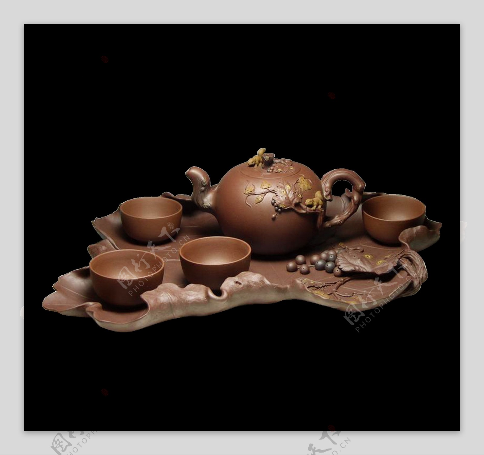 精致褐色陶瓷茶套装产品实物